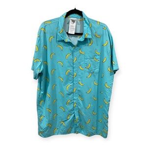 Isaac Morris Limited Mens Banana Print Button Down Shirt Blue Yellow Medium